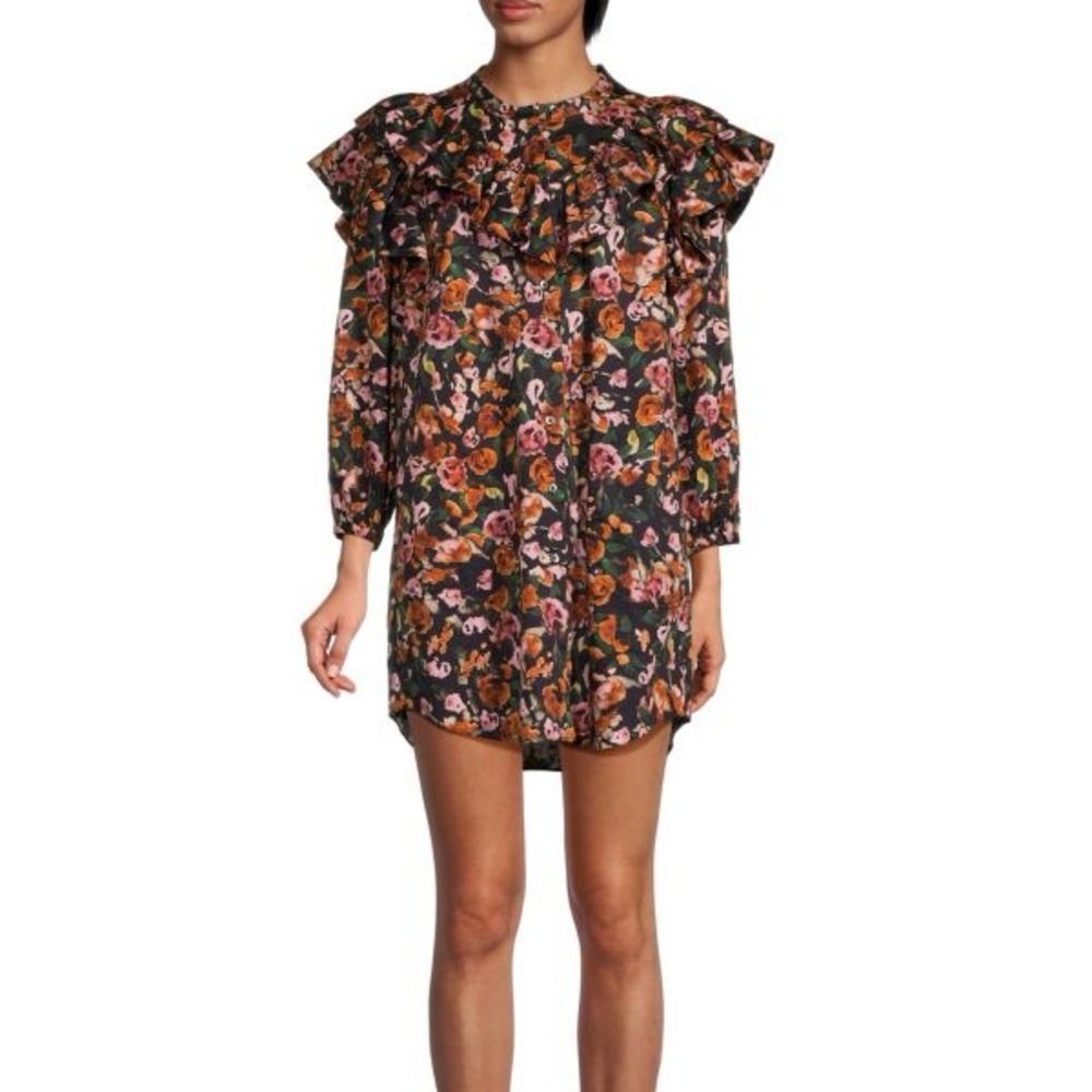 Something Navy Floral Mini Dress Black Orange‎ women’s small boho party event
